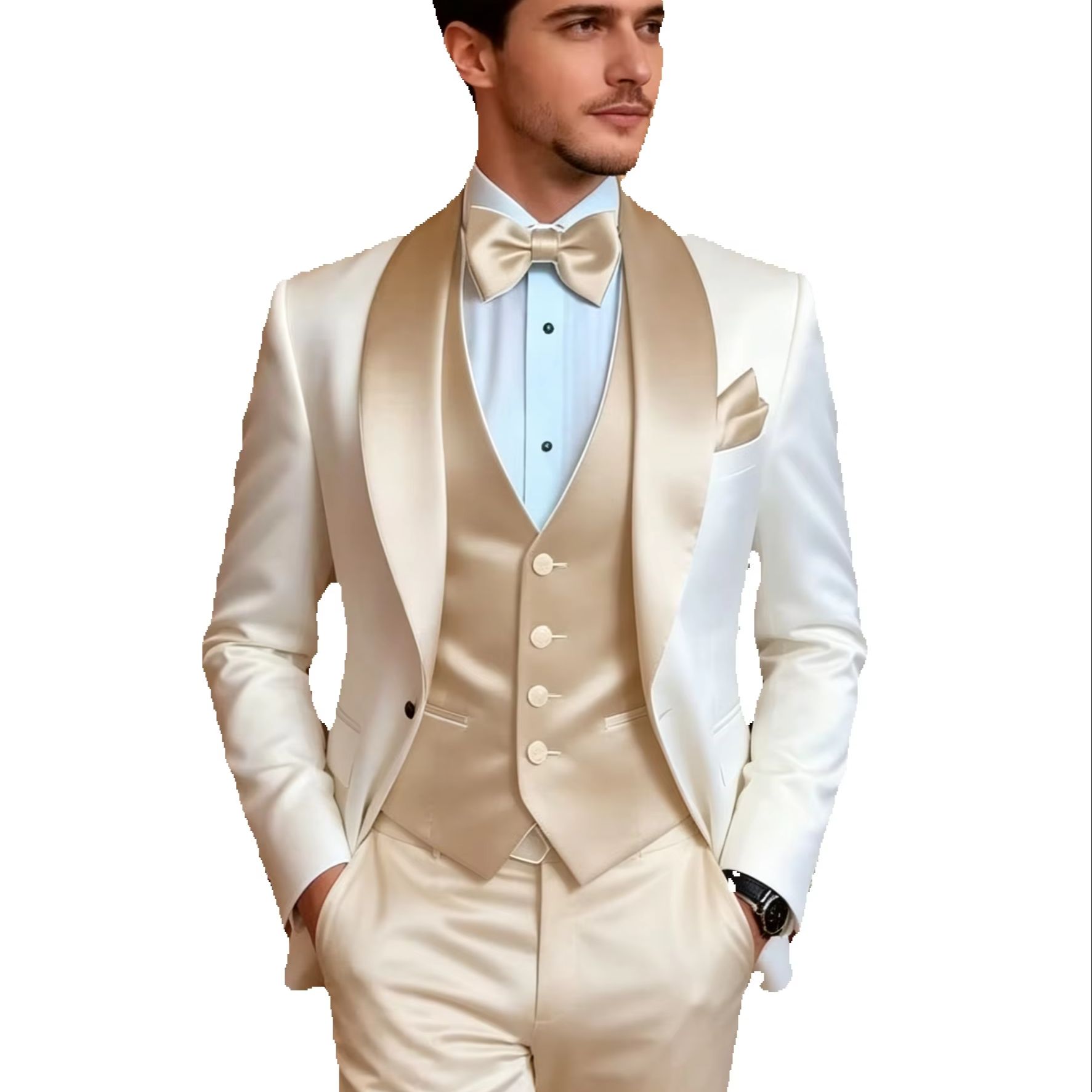 Men Accessories Elegant - Elegante Traje de Esmoquin Color Caqui
